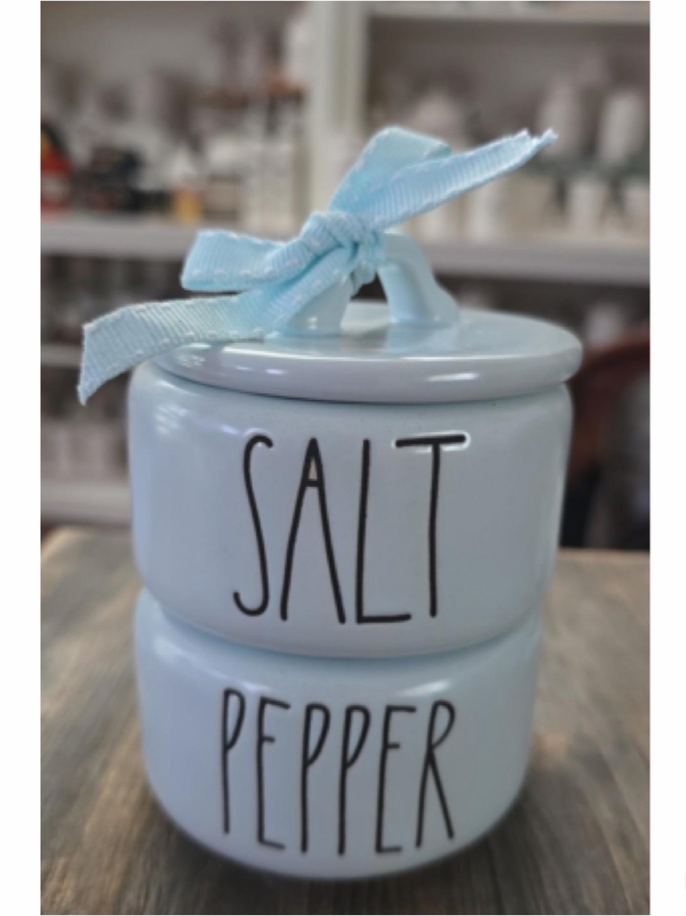 NEW Rae Dunn Baby Blue Salt & Pepper Stacker Ceramic Cellar Set